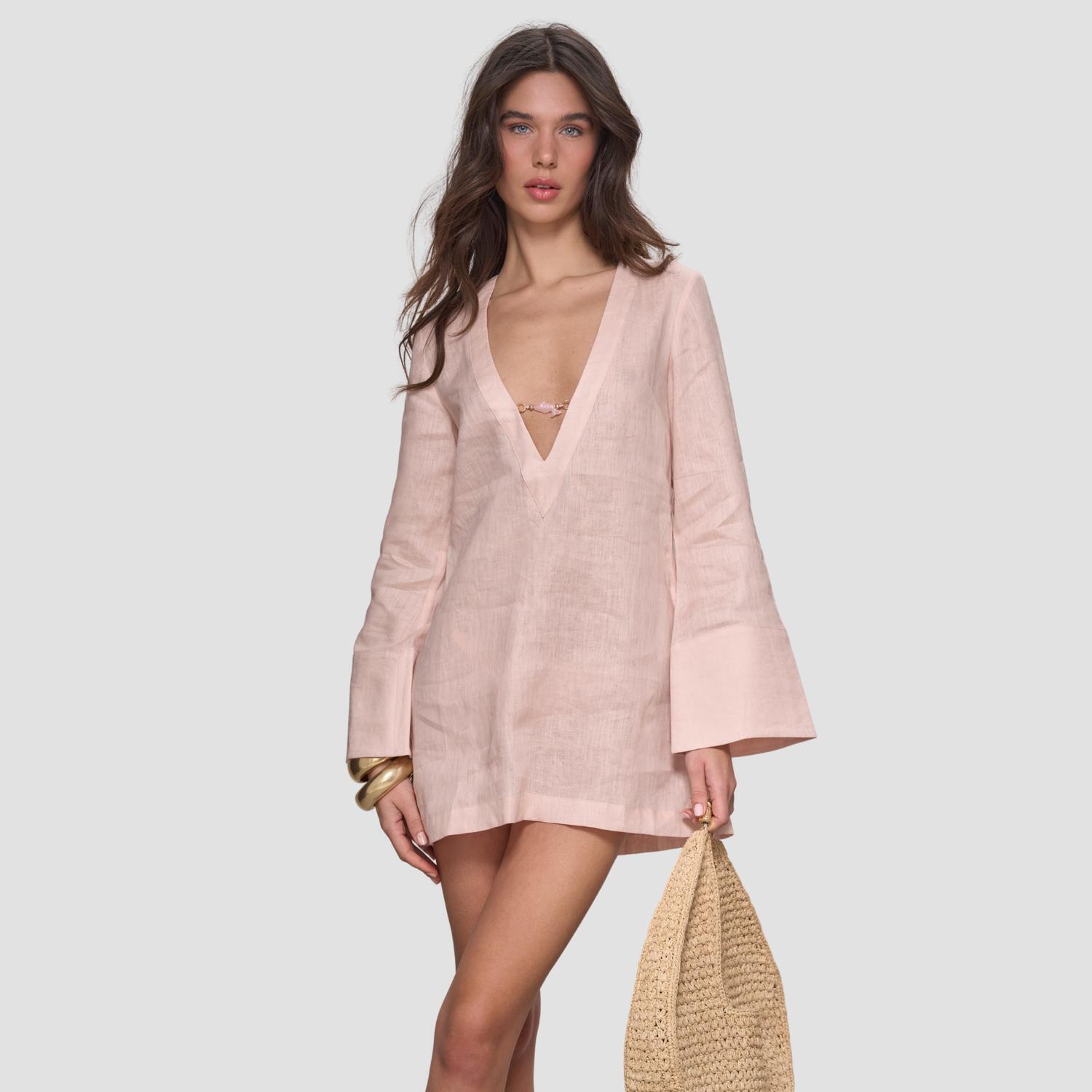 New Shani Shemer Valerie Kaftan Dress In Soft Pink